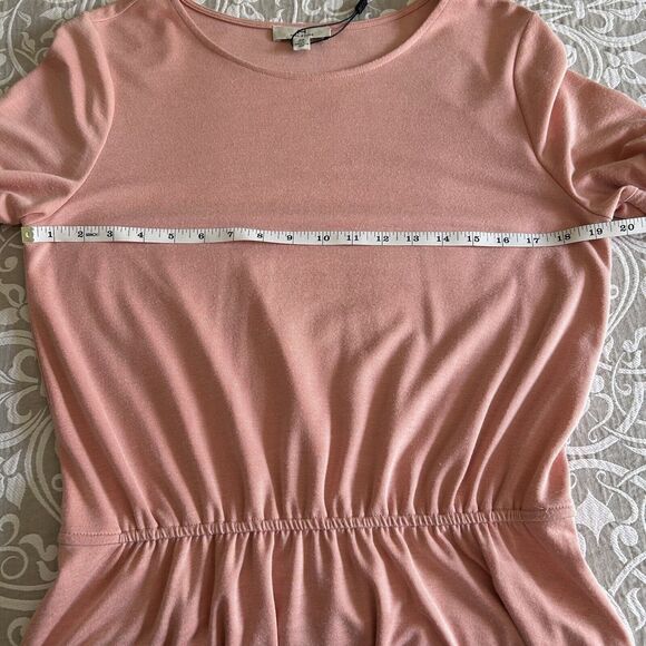 Halston Dress Women M Pink Quartz Pullover Trapunto Flounce Sleeve Comfy NWT - Picture 5 of 9